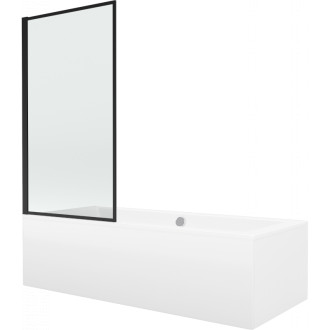 Mexen Cube vana 180x80 cm s panelem a zástěnou 80 cm, černý vzor 550518080X9308017070