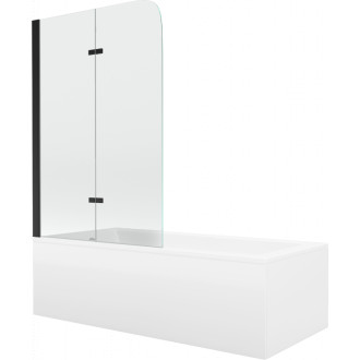 Mexen Cubik vana 160x70cm panel + zástěna 100 cm, průhledná, černá 550316070X9010027000