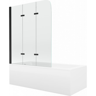 Mexen Cubik vana 160x70cm panel + zástěna 120 cm, průhledná, černá 550316070X9012037000