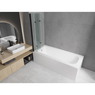 Mexen Vega vana 150x70cm panel + zástěna 120 cm, průhledná, černá 550115070X9012037000