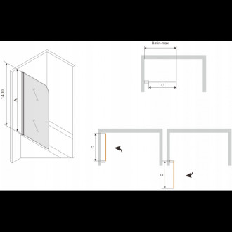 Mexen Vega vana 170x70 cm s panelem a zástěnou 80 cm, černý fix vzor 550117070X9308007070