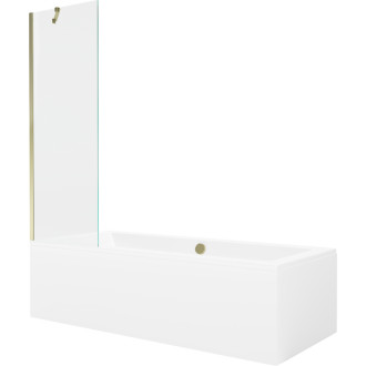 Mexen Cube vana 170x80cm panel + zástěna 60 cm, průhledná, zlatá 550517080X9506000050
