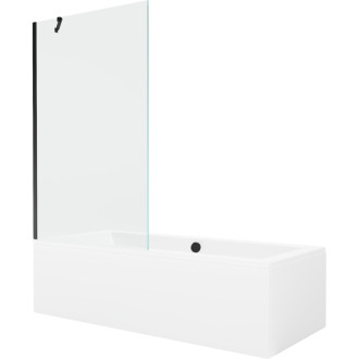 Mexen Cube vana 170x80cm panel + zástěna 100 cm, průhledná, černá 550517080X9510000070