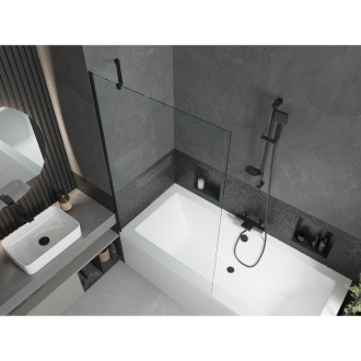 Mexen Cube vana 170x80cm panel + zástěna 100 cm, průhledná, černá 550517080X9510000070