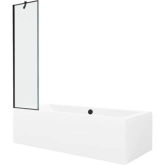 Mexen Cube vana 170x80 cm s panelem a zástěnou 50 cm, černý vzor 550517080X9505007070