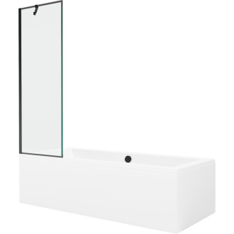 Mexen Cube vana 170x80 cm s panelem a zástěnou 60 cm, černý vzor 550517080X9506007070
