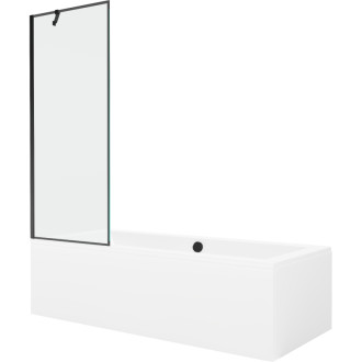 Mexen Cube vana 170x80 cm s panelem a zástěnou 70 cm, černý vzor 550517080X9507007070