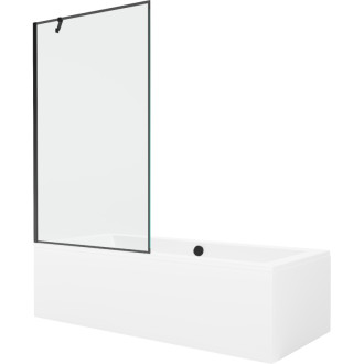 Mexen Cube vana 170x80 cm s panelem a zástěnou 100 cm, černý vzor 550517080X9510007070