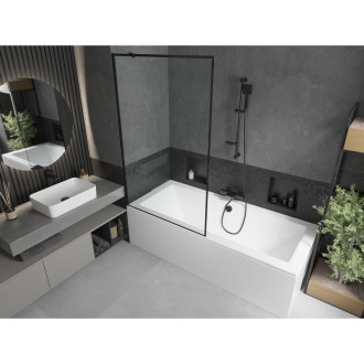 Mexen Cube vana 170x80 cm s panelem a zástěnou 100 cm, černý vzor 550517080X9510007070