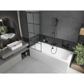 Mexen Cube vana 170x80 cm s panelem a zástěnou 70 cm, černý vzor 550517080X9507007077