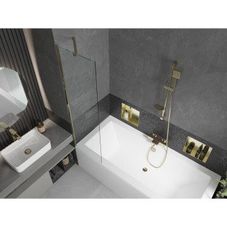 Mexen Cube vana 180x80cm panel + zástěna 50 cm, průhledná, zlatá 550518080X9505000050