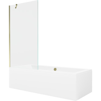 Mexen Cube vana 180x80cm panel + zástěna 90 cm, průhledná, zlatá 550518080X9509000050