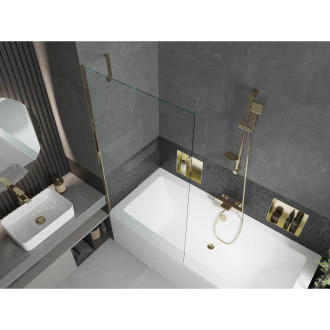 Mexen Cube vana 180x80cm panel + zástěna 90 cm, průhledná, zlatá 550518080X9509000050