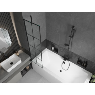 Mexen Cube vana 180x80 cm s panelem a zástěnou 50 cm, černý vzor 550518080X9505007077