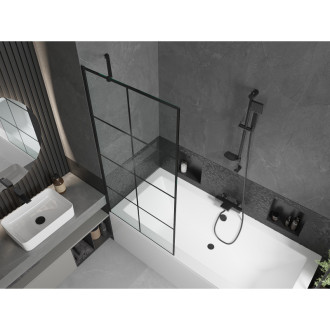 Mexen Cube vana 180x80 cm s panelem a zástěnou 80 cm, černý vzor 550518080X9508007077