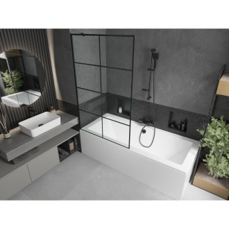 Mexen Cube vana 180x80 cm s panelem a zástěnou 100 cm, černý vzor 550518080X9510007077