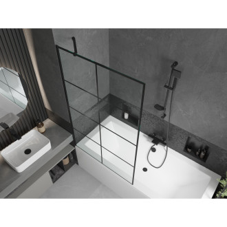 Mexen Cube vana 180x80 cm s panelem a zástěnou 100 cm, černý vzor 550518080X9510007077