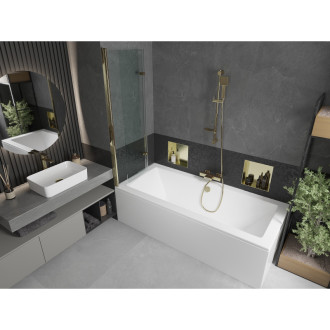 Mexen Cube vana 170x80cm panel + zástěna 100 cm, průhledná, zlatá 550517080X9210025000