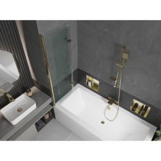 Mexen Cube vana 170x80cm panel + zástěna 100 cm, průhledná, zlatá 550517080X9210025000