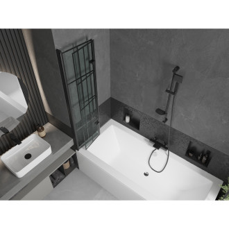 Mexen Cube vana 170x80 cm s panelem a zástěnou 80 cm, černý vzor 550517080X9208027077