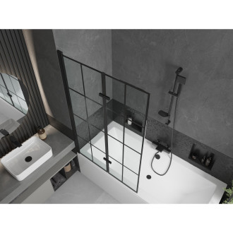 Mexen Cube vana 170x80 cm s panelem a zástěnou 100 cm, černý vzor 550517080X9210027077