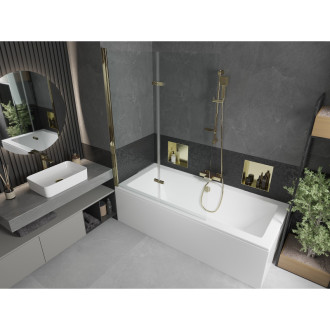 Mexen Cube vana 180x80cm panel + zástěna 120 cm, průhledná, zlatá 550518080X9212025000