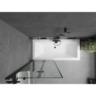Mexen Cube vana 180x80 cm s panelem a zástěnou 80 cm, černý vzor 550518080X92080027070