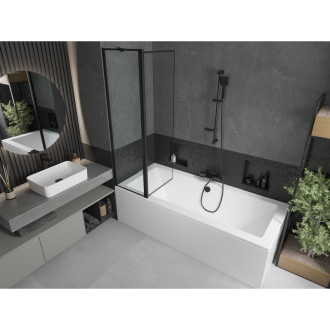 Mexen Cube vana 170x80 cm s panelem a zástěnou 100 cm, černý vzor 550517080X9410117070