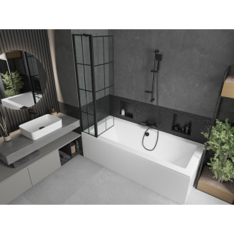 Mexen Cube vana 170x80 cm s panelem a zástěnou 80 cm, černý vzor 550517080X9408117077