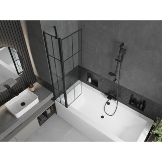 Mexen Cube vana 170x80 cm s panelem a zástěnou 80 cm, černý vzor 550517080X9408117077