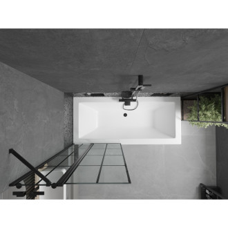 Mexen Cube vana 170x80 cm s panelem a zástěnou 80 cm, černý vzor 550517080X9408117077