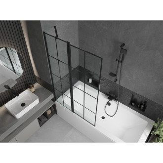 Mexen Cube vana 170x80 cm s panelem a zástěnou 100 cm, černý vzor 550517080X9410117077