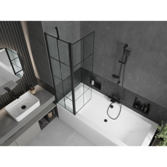 Mexen Cube vana 170x80 cm s panelem a zástěnou 100 cm, černý vzor 550517080X9410117077
