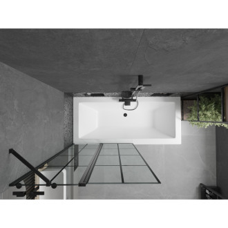 Mexen Cube vana 170x80 cm s panelem a zástěnou 100 cm, černý vzor 550517080X9410117077