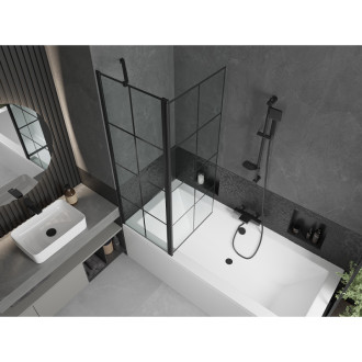 Mexen Cube vana 170x80 cm s panelem a zástěnou 120 cm, černý vzor 550517080X9412117077