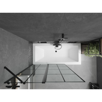 Mexen Cube vana 170x80 cm s panelem a zástěnou 120 cm, černý vzor 550517080X9412117077