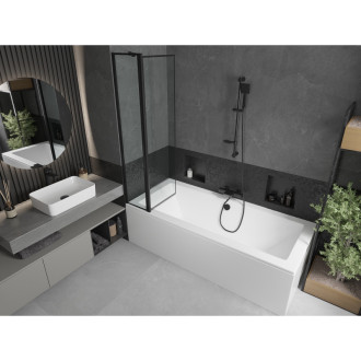 Mexen Cube vana 180x80 cm s panelem a zástěnou 80 cm, černý vzor 550518080X9408117070