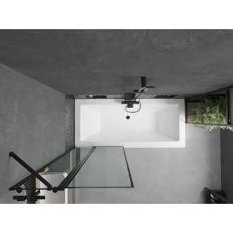 Mexen Cube vana 180x80 cm s panelem a zástěnou 80 cm, černý vzor 550518080X9408117070