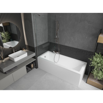 Mexen Cubik vana 150x70cm panel + zástěna 80 cm, transparent, chrom 550315070X9508000001
