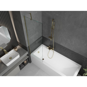 Mexen Cubik vana 150x70cm panel + zástěna 60 cm, průhledná, zlatá 550315070X9506000050