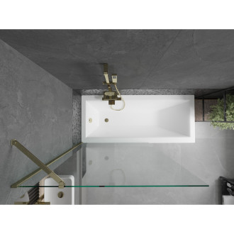 Mexen Cubik obdélníková vana 150 x 70 cm s pláštěm a 1 křídlovou zástěnou 100 cm, transparentní, zlatá - 550315070X9510000050