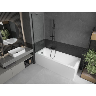 Mexen Cubik vana 150x70cm panel + zástěna 50 cm, průhledná, černá 550315070X9505000070