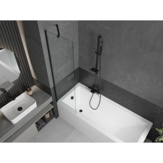 Mexen Cubik vana 150x70cm panel + zástěna 50 cm, průhledná, černá 550315070X9505000070