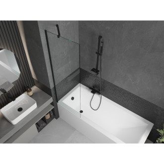Mexen Cubik obdélníková vana 150 x 70 cm s pláštěm a 1 křídlovou zástěnou 60 cm, průhledná, černá - 550315070X9506000070