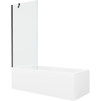 Mexen Cubik vana 150x70cm panel + zástěna 80 cm, průhledná, černá 550315070X9508000070