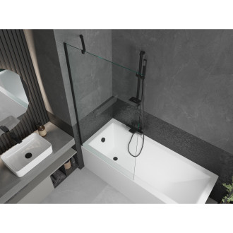 Mexen Cubik vana 150x70cm panel + zástěna 90 cm, průhledná, černá 550315070X9509000070