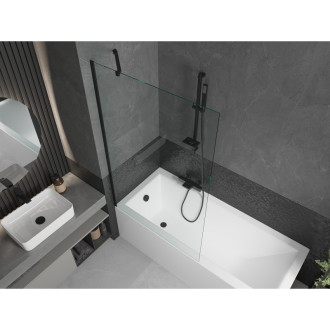 Mexen Cubik vana 150x70cm panel + zástěna 100 cm, průhledná, černá 550315070X9510000070