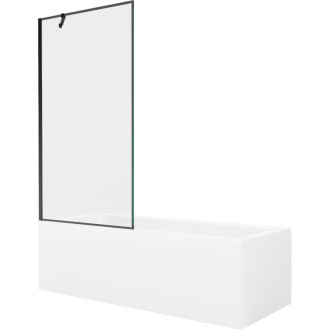 Mexen Cubik obdélníková vana 150 x 70 cm s pláštěm a jednokřídlovou zástěnou 90 cm, černý vzor - 550315070X9509007070