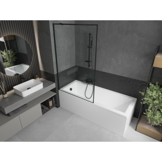 Mexen Cubik vana 150x70 cm s panelem a zástěnou 100 cm, černý vzor 550315070X9510007070