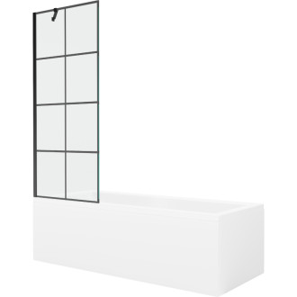 Mexen Cubik vana 150x70 cm s panelem a zástěnou 70 cm, černý vzor 550315070X9507007077